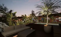 Jardineras con especies de bajo consumo hídrico en terraza sostenible