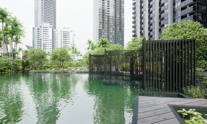 Bioparque residencial en Kuala Lumpur con spa natural y vegetación tropical integrada