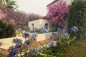 Gartenplanung für eine mediterrane Villa Gartenplanung für eine mediterrane Villa mit Pergola, Sitzbereichen und mediterraner Bepflanzung
